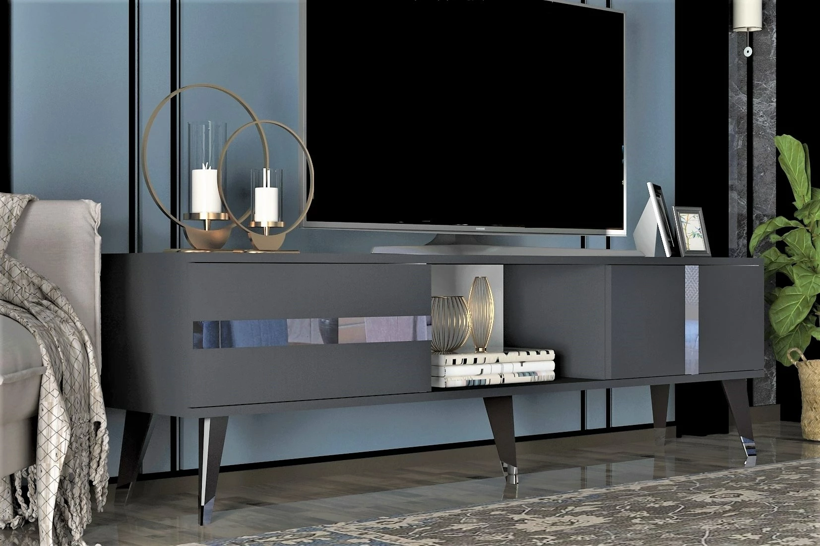 Komodë TV Hanah Home, Vania, antracit, argjend