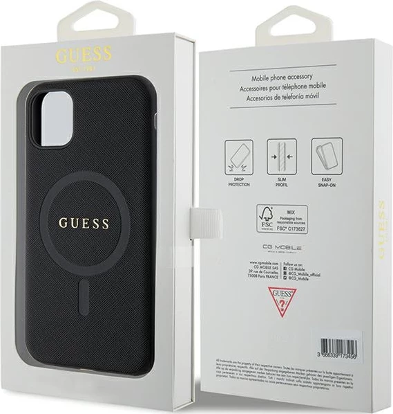 Mbështjellës Guess GUHMN61PSAHMCK për iPhone 11/XR, Saffiano MagSafe, i zi