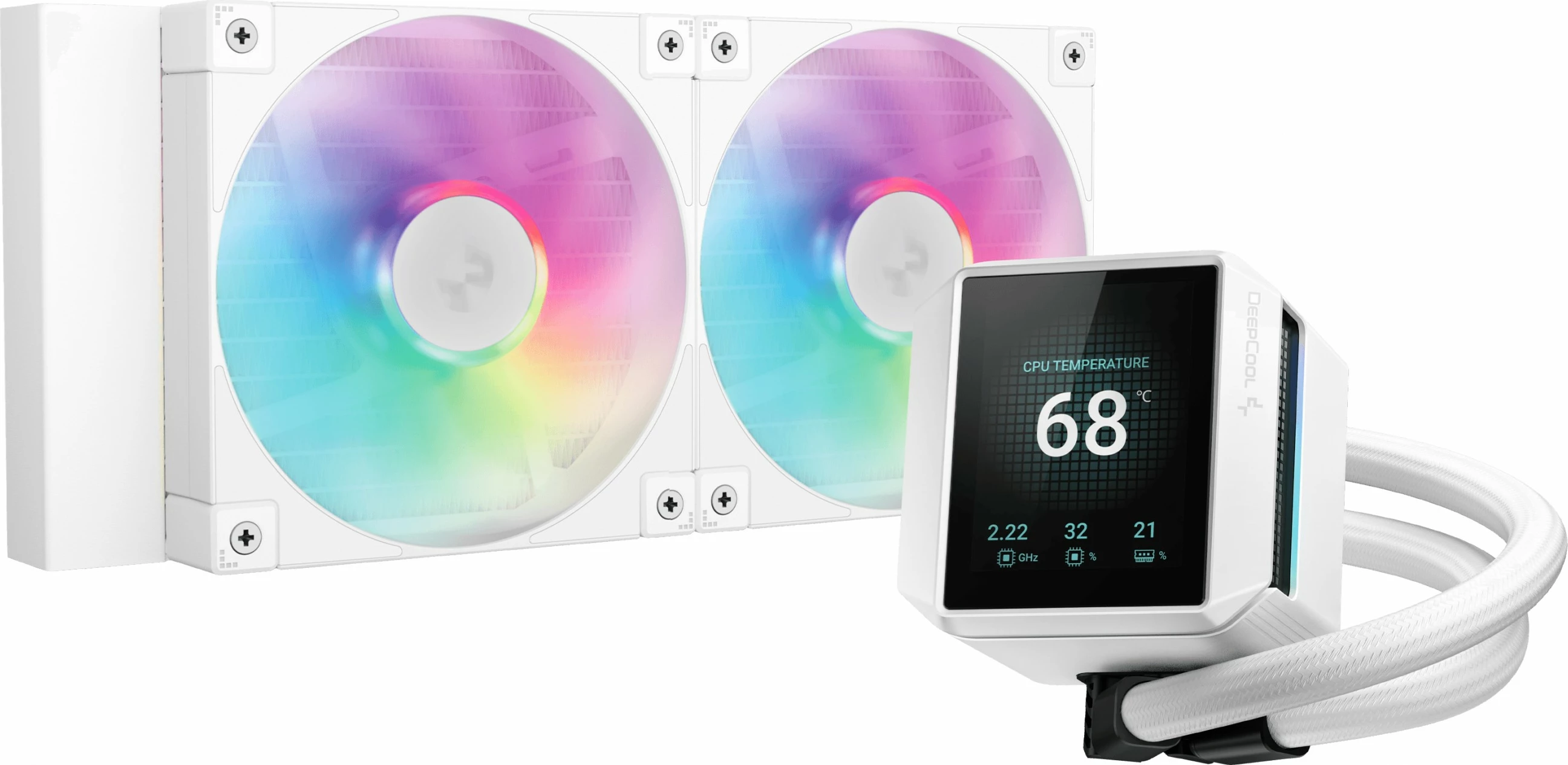 Ftohës uji DeepCool Mystique 240 WH ARGB, LCD, 2x12cm, i bardhë