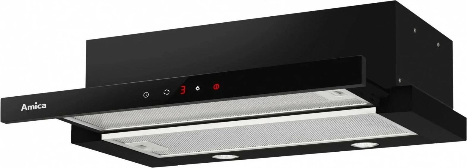 aspirator kuzhine Amica OTP6641BG 60 cm i inkaso, kontroll me prekje, 3 shpejtësi, rrjedhje maksimale 389 m³/h, LED, i zi