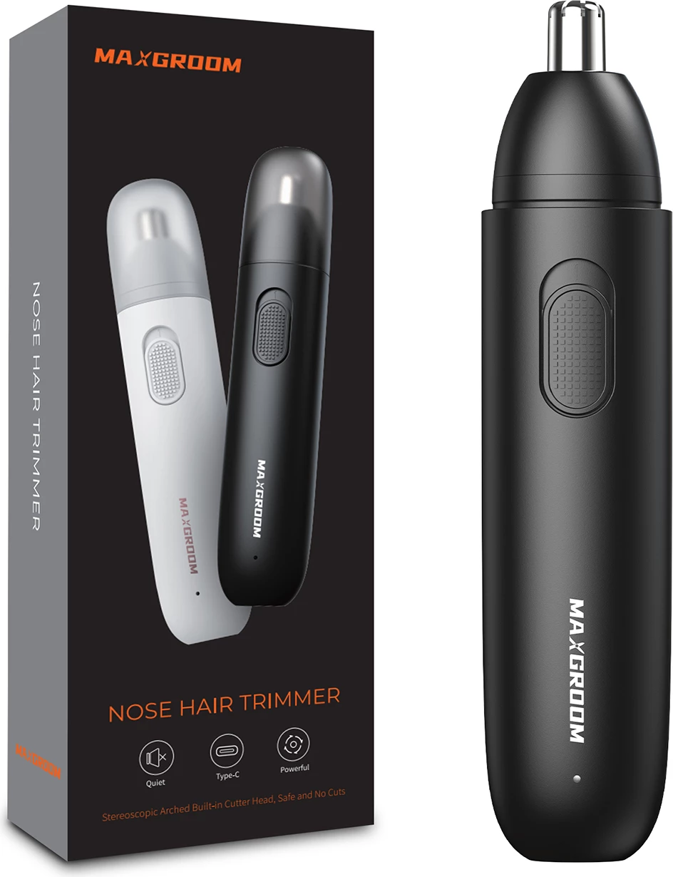 Trimer për hundë, veshë dhe vetulla MAXGROOM GT2220A, karikim USB-C, bateri 120 mAh, 8000 rpm, set me kabllo e kapak, i zi