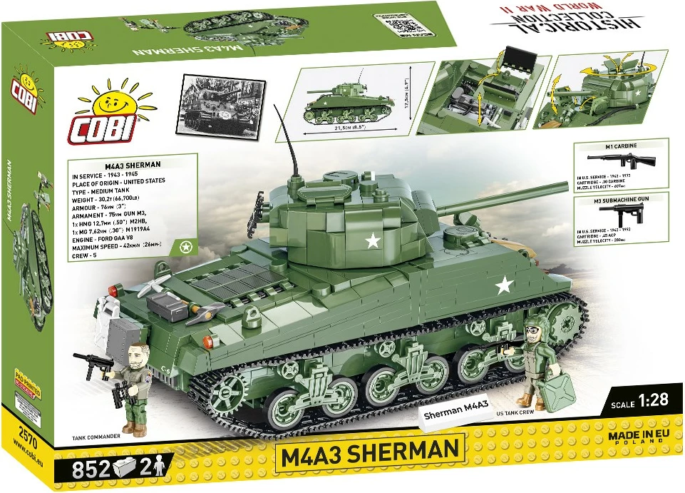 Set lodrash ndërtimi Cobi Klocki 2570 M4A3 Sherman, 852 pjesë, jeshile