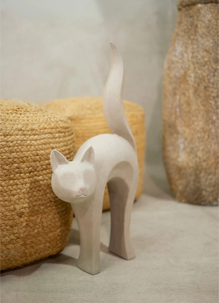 Statujë dekorative mace, gur sintetik, gri e çelët, 31x15x62cm