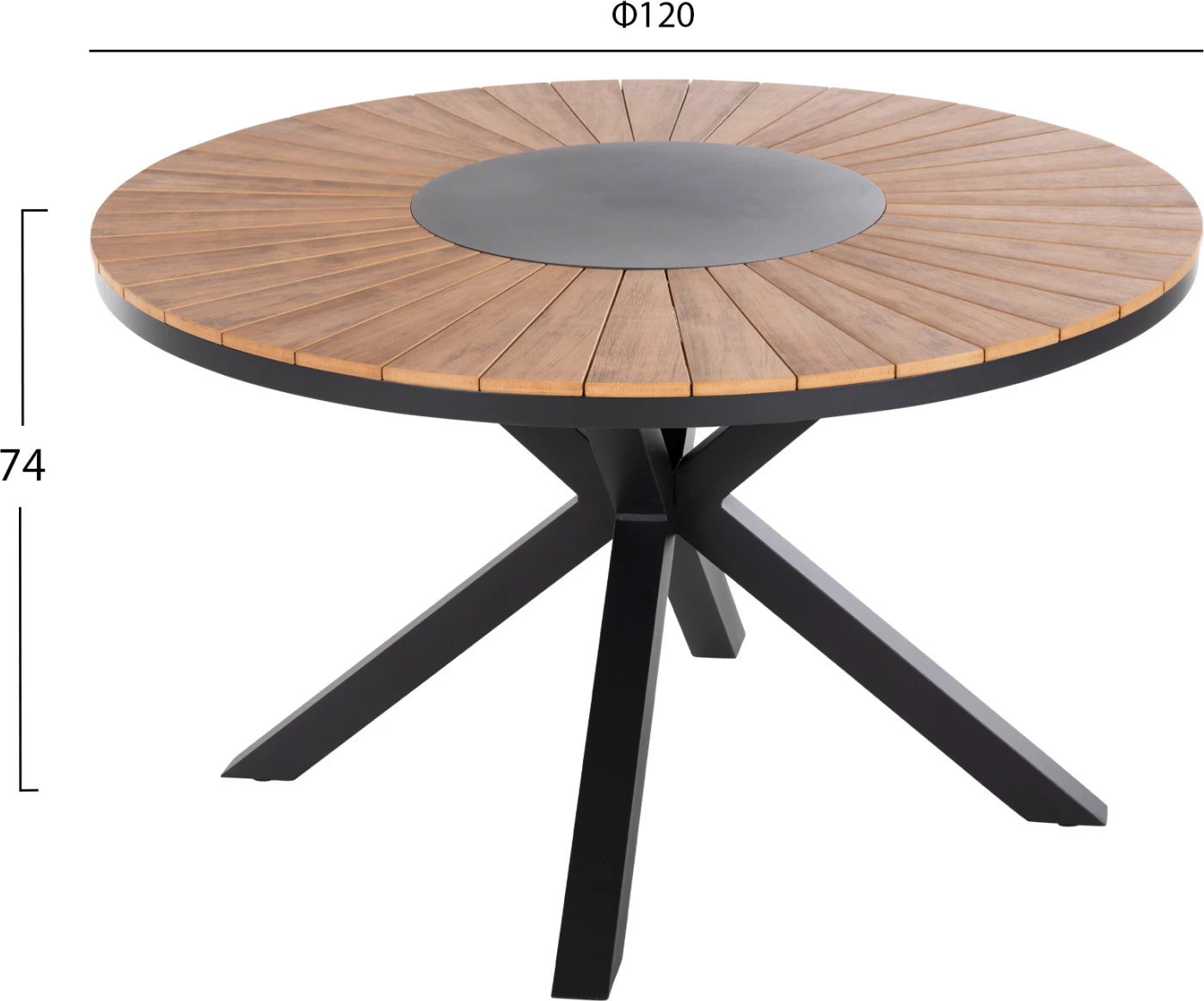 Tavolinë e rrumbullakët për jashtë, MORIL FH6041.01, alumini, ngjyrë antracit, polidru, ngjyrë druri natyral, Φ120cm