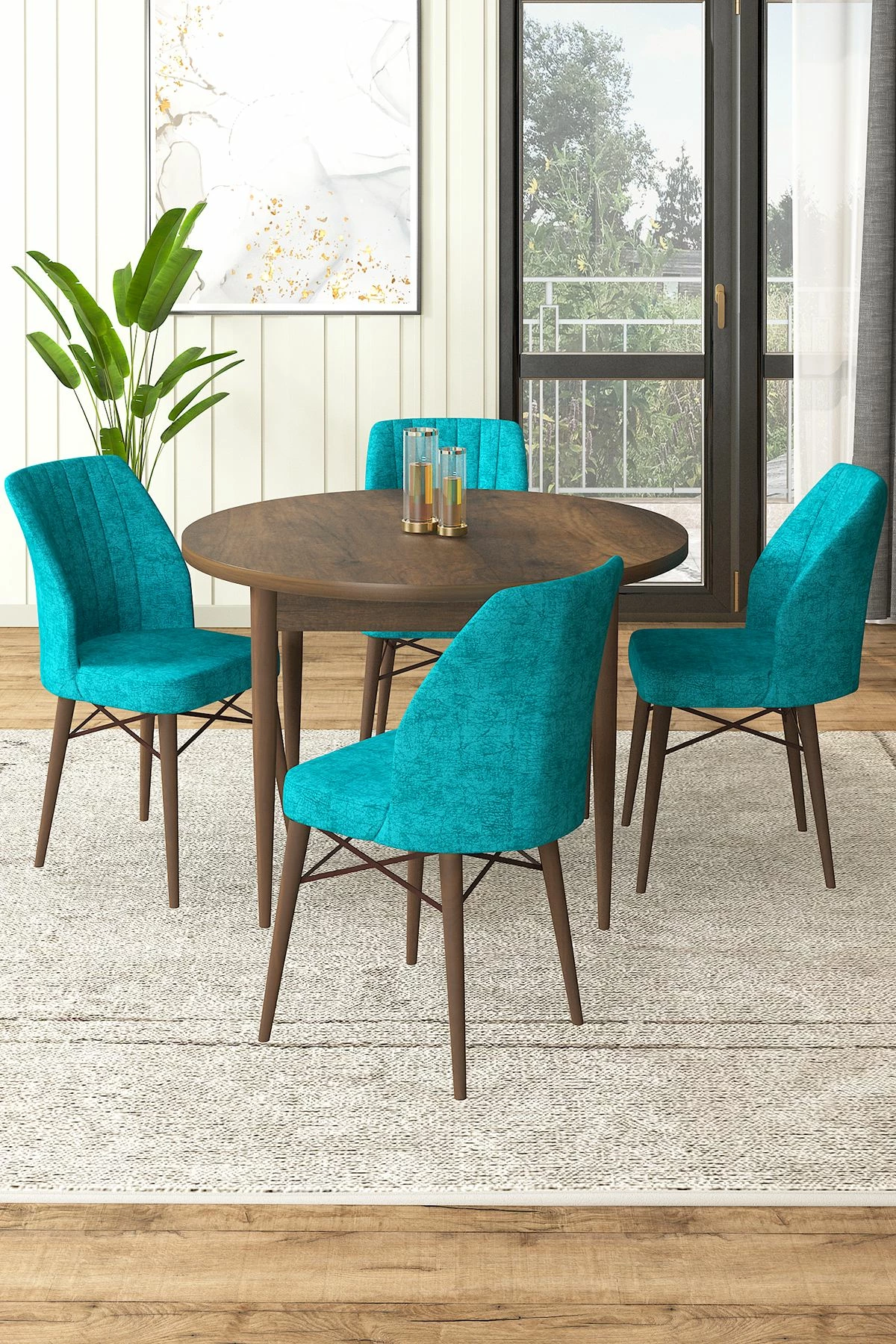 Tavolinë me karrige, 5 copë, Skye Decor, Barok, ngjyrë turquoise