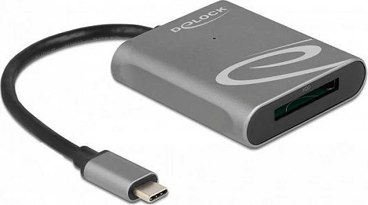Lexues kartelash DeLOCK USB-C për XQD 2.0, 5 Gbit/s, alumin, zi/gri