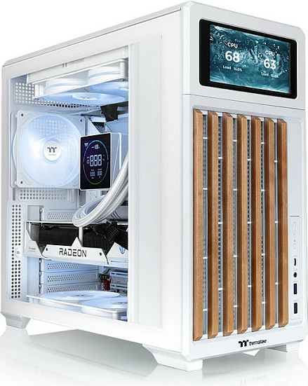 Kasë Thermaltake TR300 WS Snow White, Midi Tower, LCD 6", e bardhë/dru