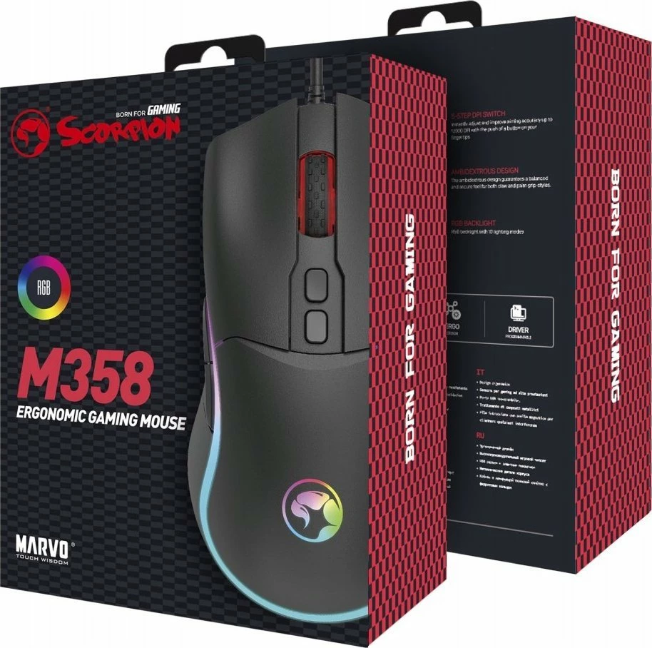 Maus gaming Marvo M358, 7200 DPI, RGB, 7 butona, USB me kabllo, i zi