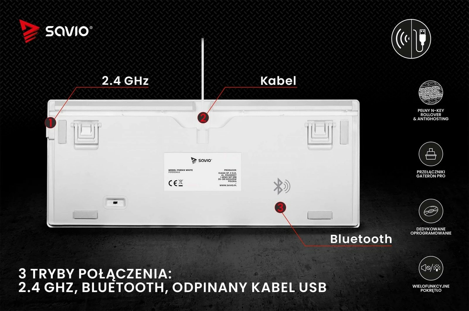 Tastierë mekanike wireless Savio Phenix White, Gateron Yellow, Pudding, RGB