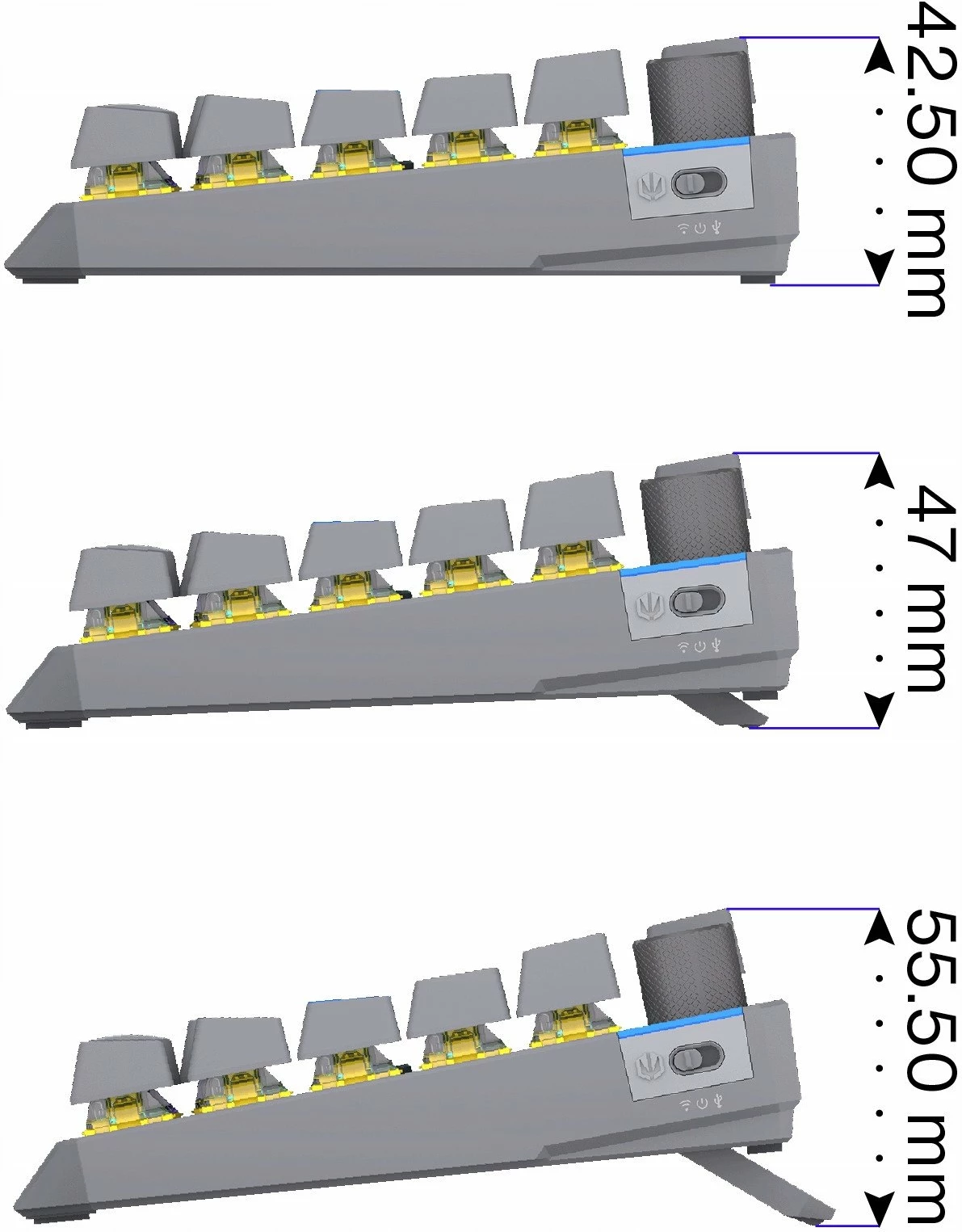 Klaviaturë mekanike wireless Endorfy Thock V2 75% Wireless, ENDORFY Yellow by Gateron, RGB, US ANSI, hot-swap, gri