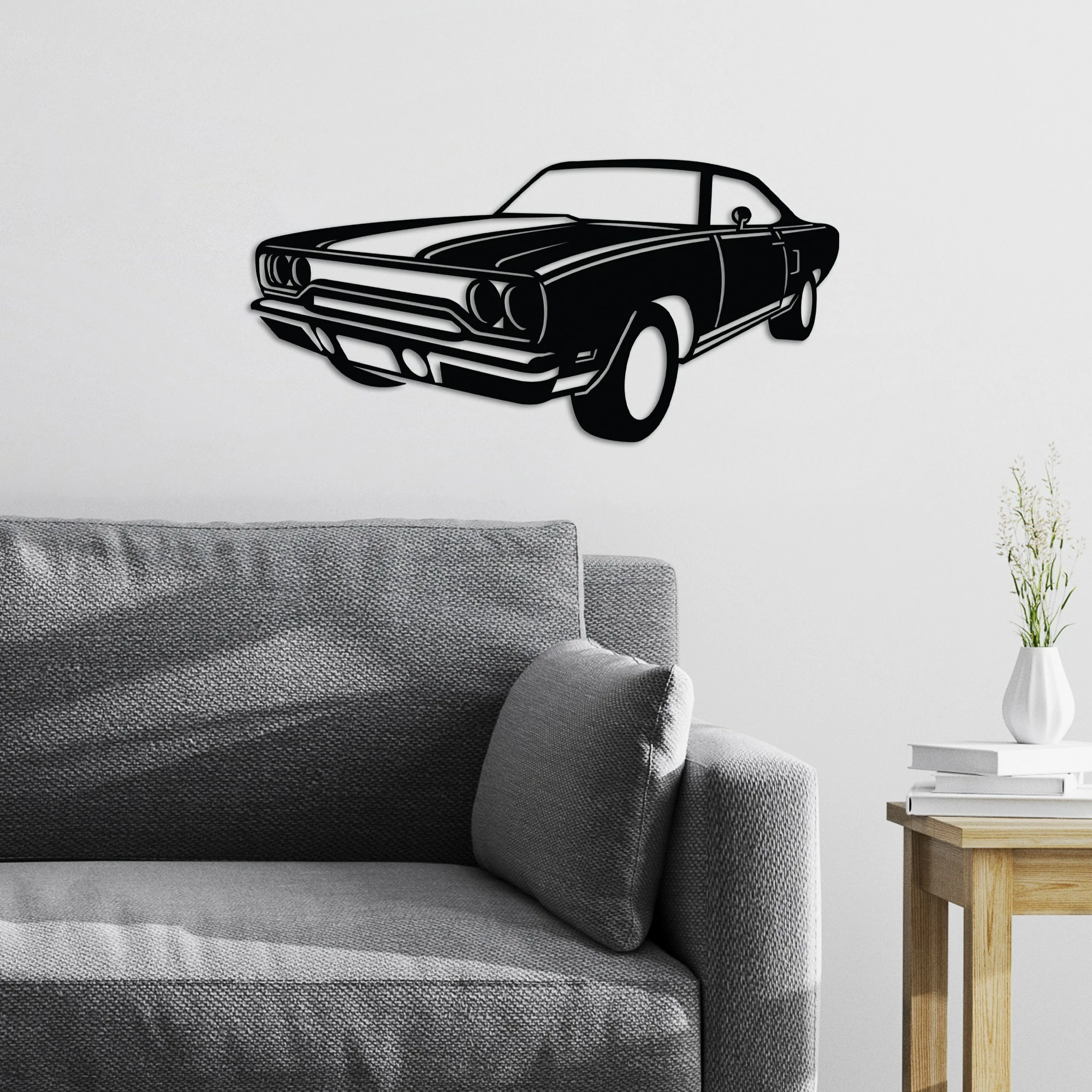 Aksesor dekorativ metalik për mur, Wallity, Plymouth GTX, ngjyrë e zezë, 60x30cm