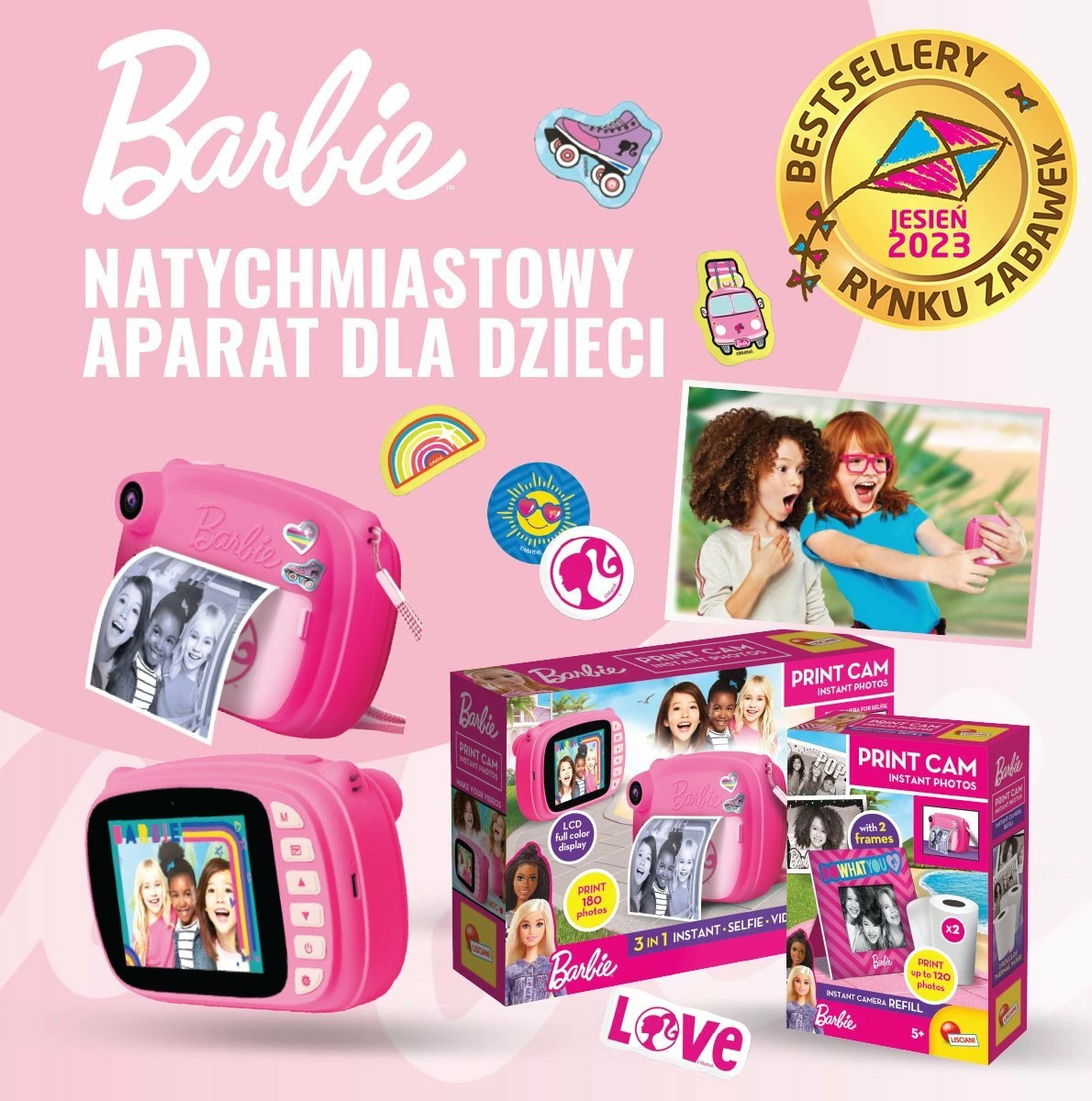 Kamerë digjitale Lisciani Barbie Print Cam, printim instant, kamerë e dyfishtë, rozë