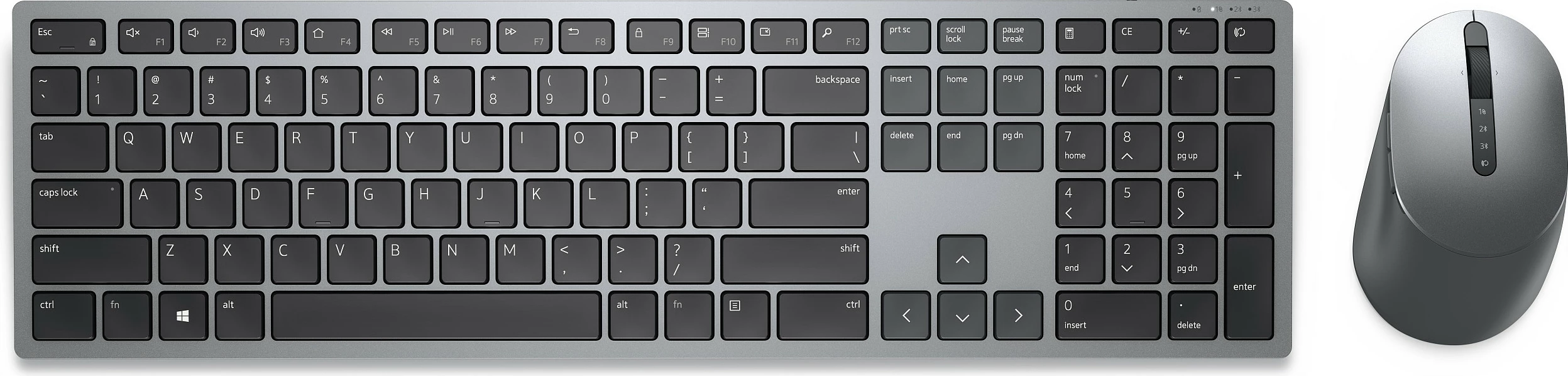 Tastierë dhe Maus wireless Dell Pro Plus KM7321W, QWERTY US International, full-size, RF + Bluetooth, Gri/Titanium