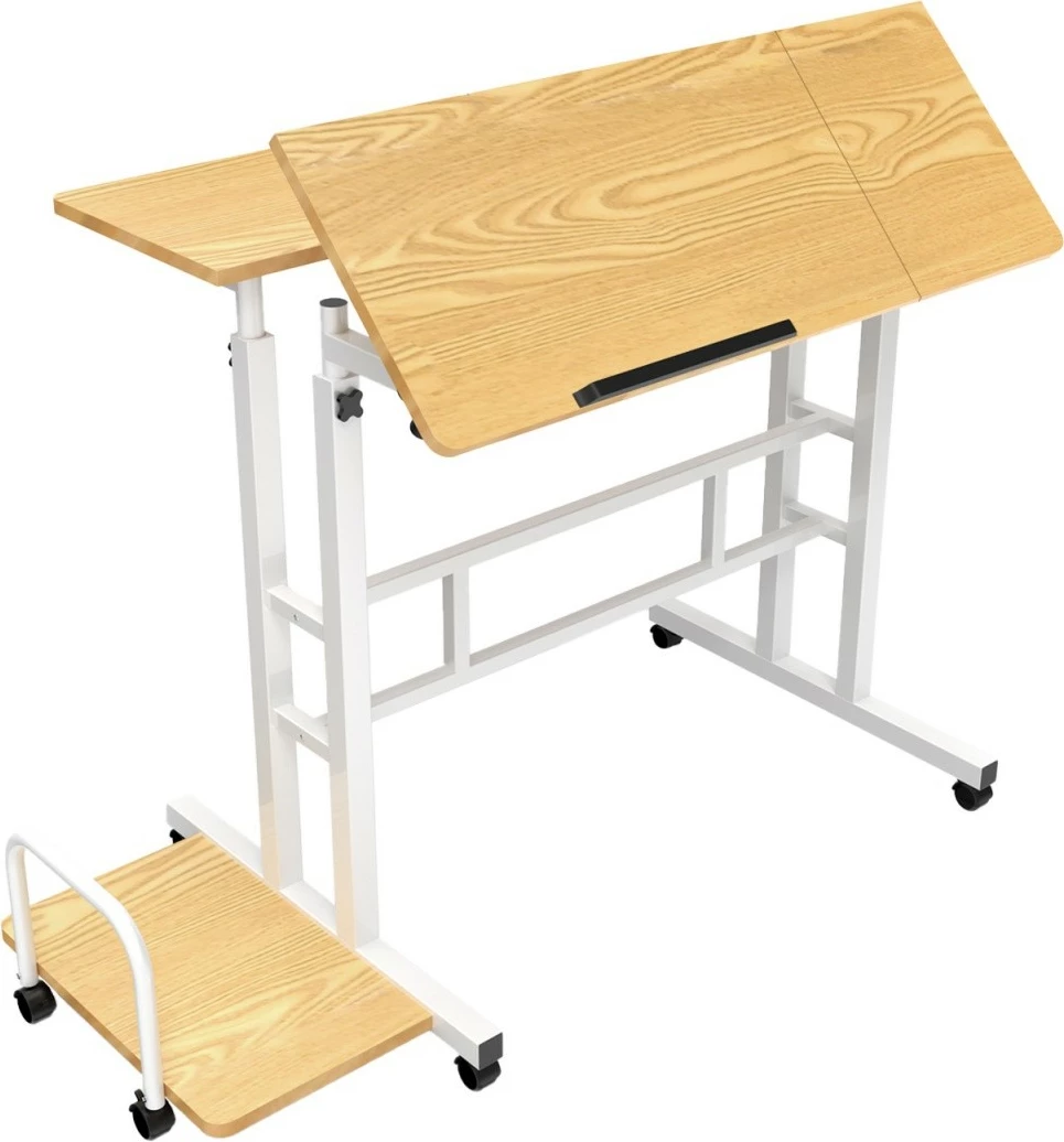 Tavolinë lëvizëse me rregullim lartësie, Maclean MC-124 W, 67–115 cm, 80x60 cm, 50 kg, e bardhë/dru