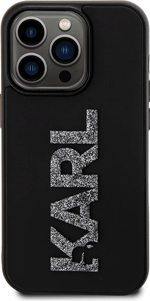 Mbështjellës Karl Lagerfeld 3D Rubber Glitter Logo për iPhone 15 Pro Max, zi
