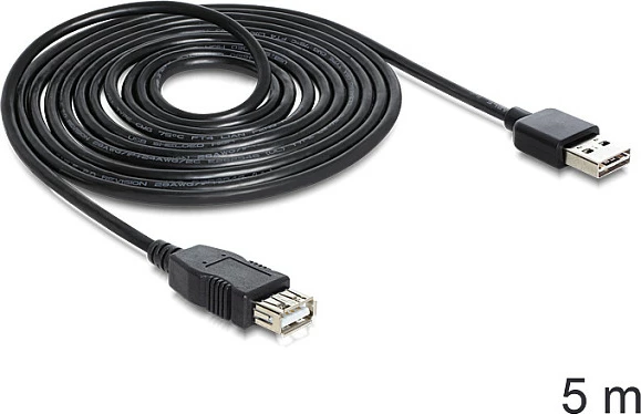 Kabllo zgjatëse USB DeLOCK EASY-USB 2.0, USB-A M në USB-A F, 5m, e zezë