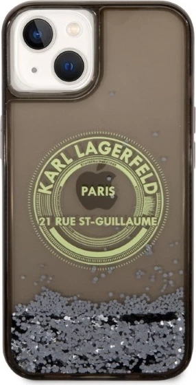 Mbështjellës Karl Lagerfeld Liquid Glitter RSG për iPhone 14, i zi