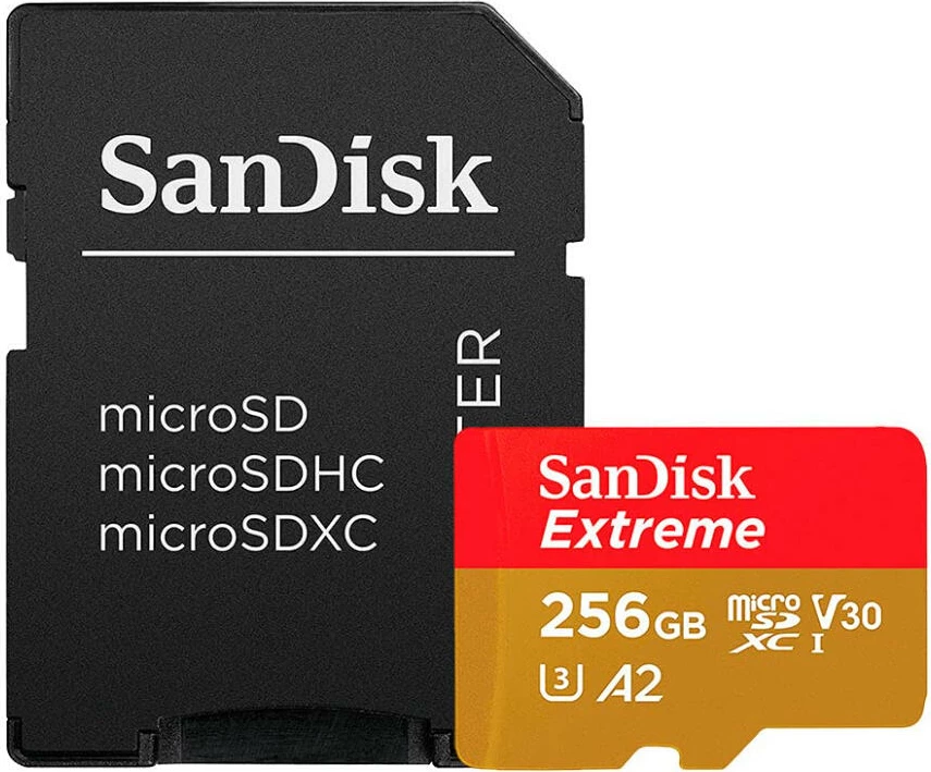 Kartelë memorie microSD SanDisk Extreme Plus 256GB V30 A2 SDSQXBD-256G-GN6MA, kuqe/artë, 1 copë