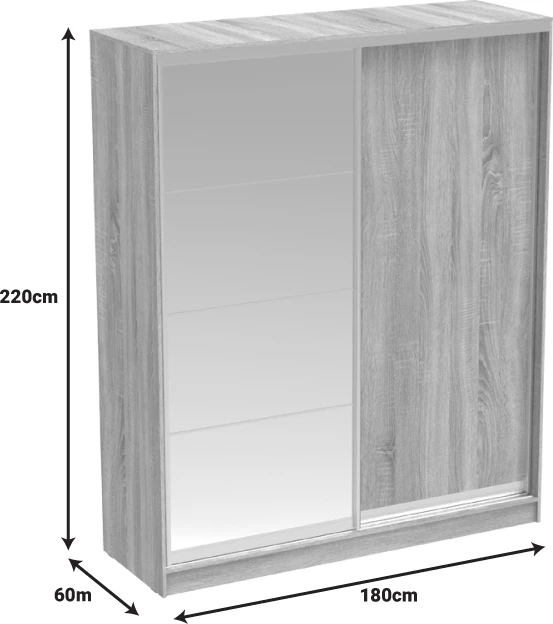 Dollap me dy dyer rrëshqitëse, pasqyrë, ngjyrë sonoma, 180x60x220cm