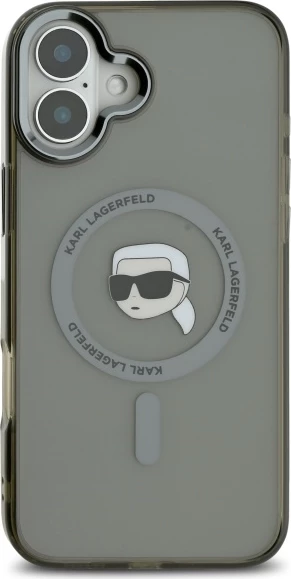 Mbështjellës Karl Lagerfeld IML Metal Karl Head MagSafe për iPhone 16 Plus, Zi