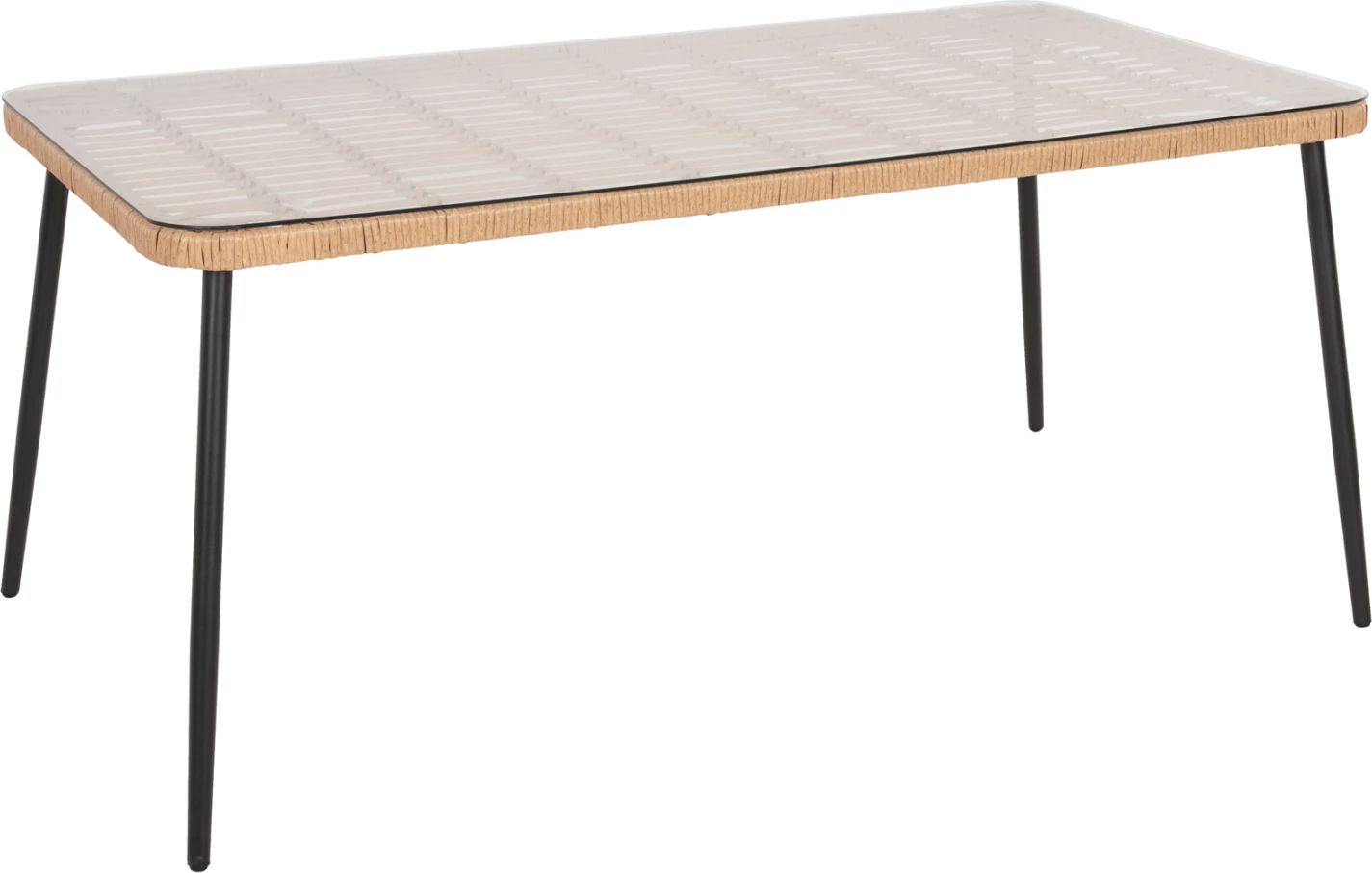 Tavolinë drejtkëndore për ngrënie, ALLEGRA, FH5538.11, metal i zi, ratan natyral, 159,5x89,5x72H cm