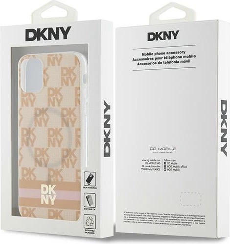 Mbështjellës për celular DKNY IML Checkered Mono Pattern & Printed Stripes MagSafe, për iPhone 11/XR, rozë