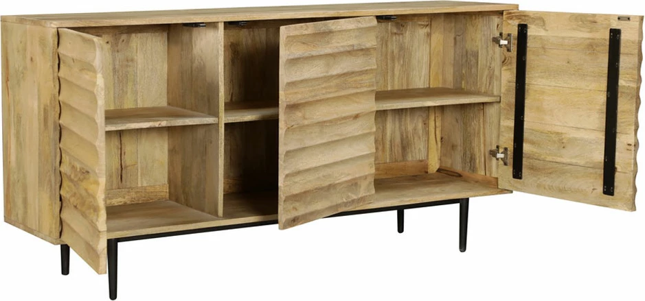 Komodë anësore Wave, dru mango natyral, metal i zi, 160x40x80