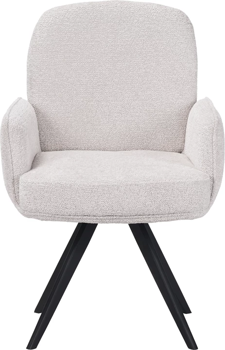 Karrige me rrotullim Novo, stof bouclé i bardhë, këmbë metalike të zeza, 65.5x60x90cm, set prej 2 copësh