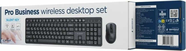 Tastierë dhe mi wireless Gembird Silent Key Pro Business, e zezë, RU layout