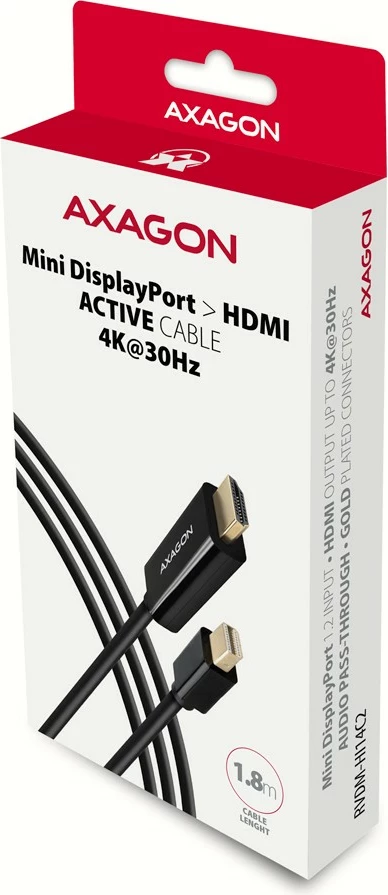 Kabllo/adapter aktiv AXAGON RVDM-HI14C2 Mini DisplayPort në HDMI, 1.8m, e zezë