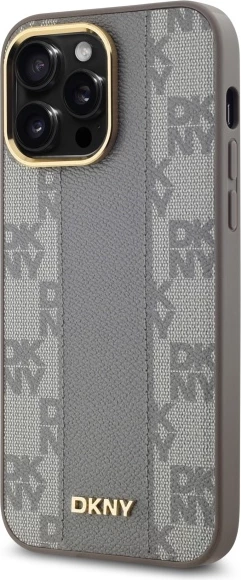 Mbështjellës DKNY Leather Checkered Mono Pattern MagSafe për iPhone 14 Pro Max, Bezhe