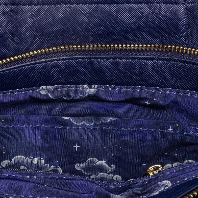 Çantë crossbody Loungefly Disney Jasmine Castle, lëkurë vegane PU, rrip i rregullueshëm i heqshëm, 24.8x21.5x10.8 cm, blu e errët