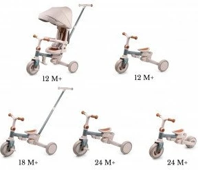 Tricikël fëmijësh Milly Mally Zippy, 12+ muaj, 25 kg max, ulëse rrotulluese 180°, rrota shkumë, kornizë çeliku, me tendë dhe shtytës prindi, Blu