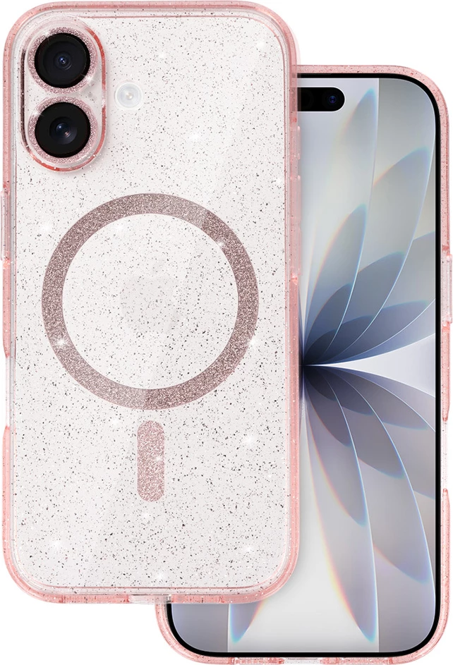 Mbështjellës MagSafe silikoni me glitter për iPhone 17, ONASI 23900, transparent rozë me glitter