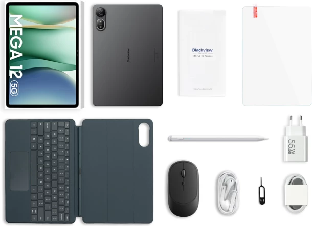 Tablet BLACKVIEW MEGA 12 12.2\" 12GB/256GB 5G, me tastierë-cover, maus, stylus, gri
