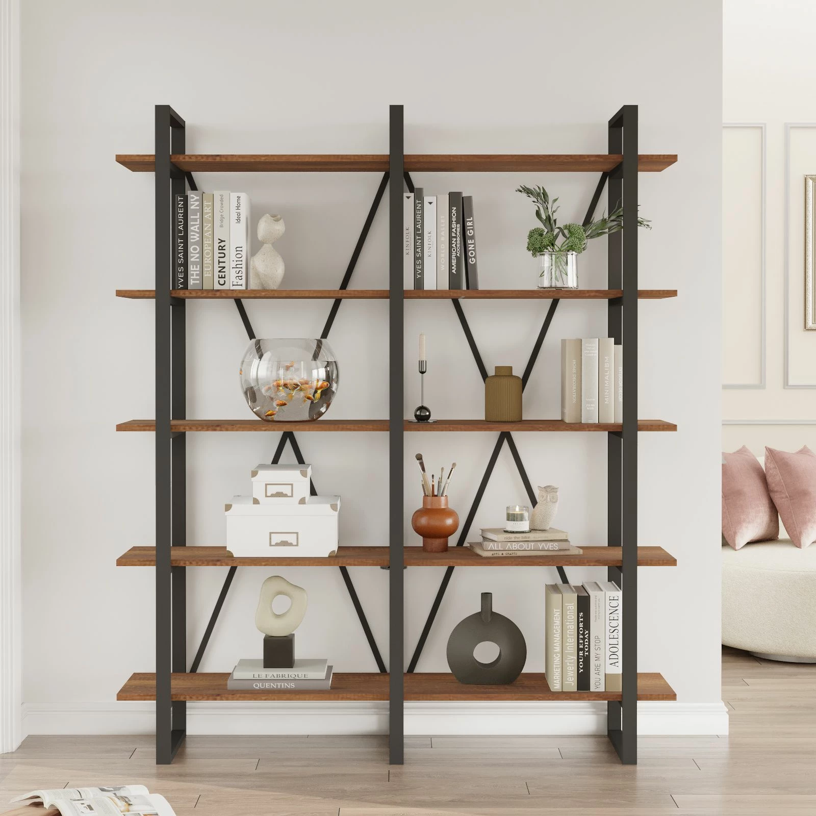 Raft librash Hanah Home, Mn05-Ba, ngjyrë arre, 154.8x180x34cm