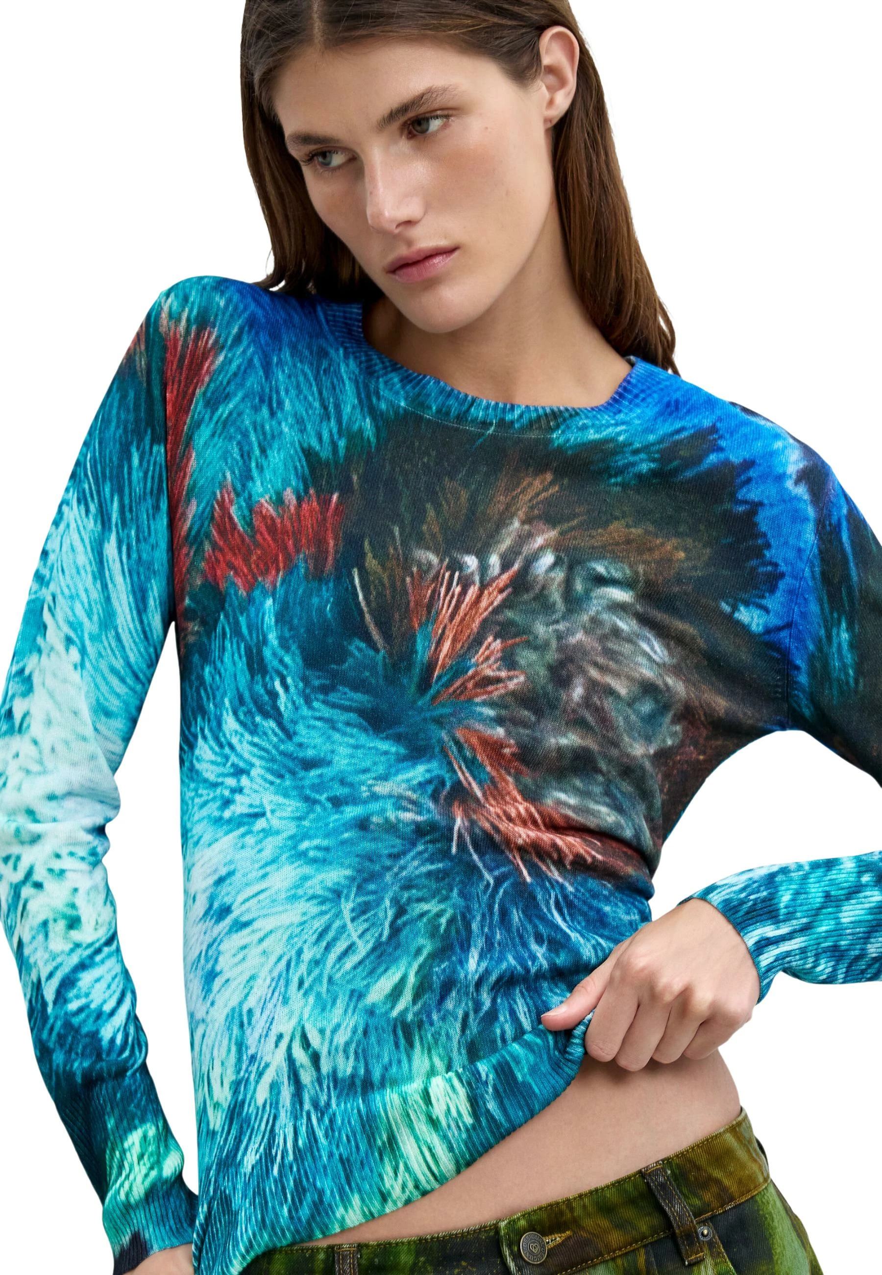 Xhemper për femra Desigual JERS_POMPOM_LACROIX 26WWJF02, blu [Madhësia: L]
