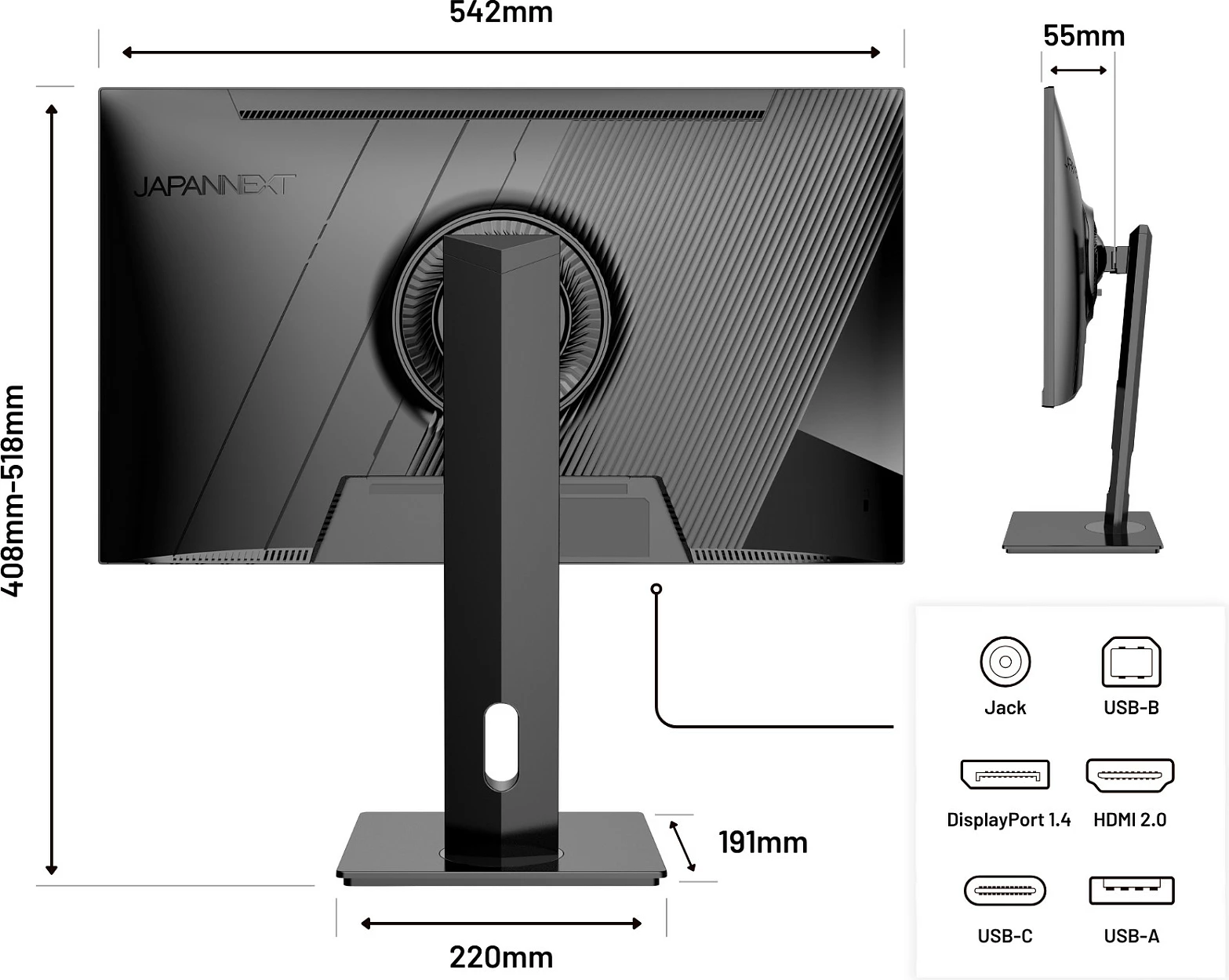 Monitor JAPANNEXT JN-IPS2380UHDR-C65W-HSP 23.8", 4K UHD, HDR10, USB-C Power Delivery, FreeSync, i zi