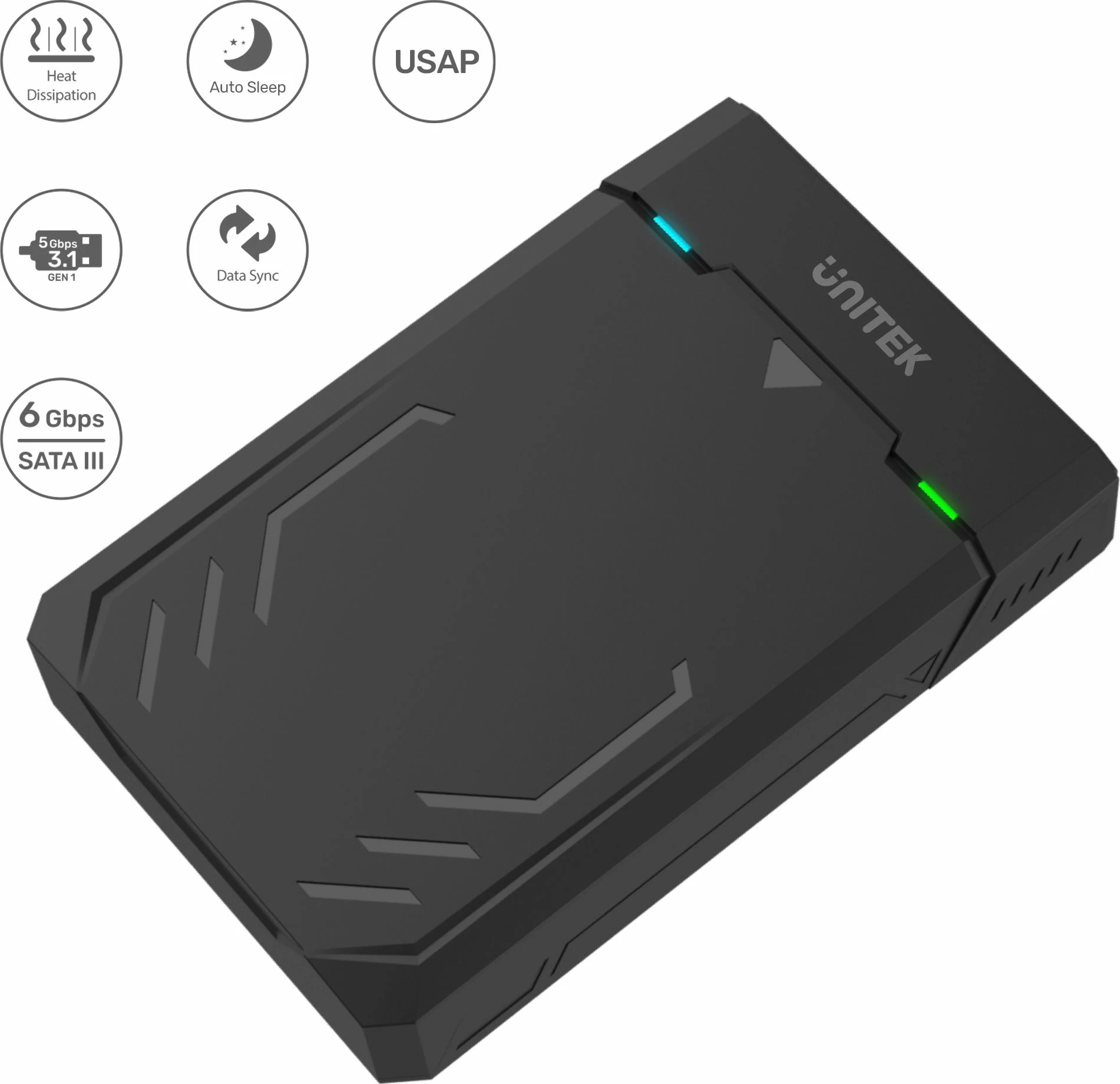 Kasë eksternale për HDD/SSD Unitek Y-3035, USB 3.2 Gen 1, SATA III, 2.5\"/3.5\", me adaptor, e zezë