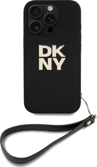 Mbështjellës DKNY Wrist Strap Stock Logo për iPhone 16 Pro Max, i zi