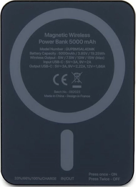 Powerbank wireless Guess Metal Script Logo MagSafe 5000mAh, 15W, i zi