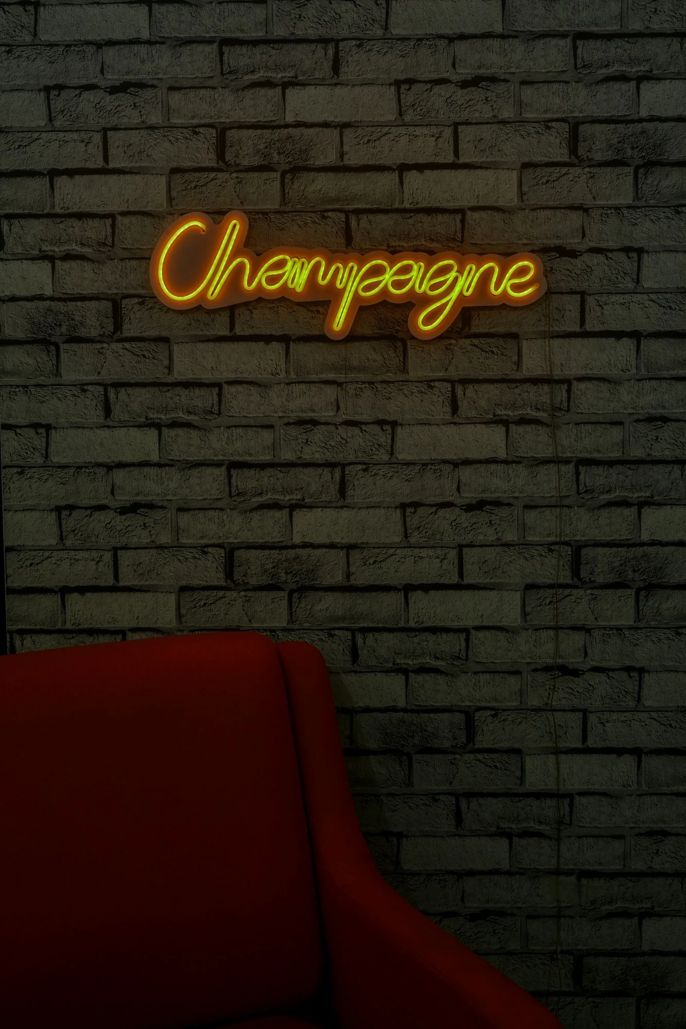 Dritë dekorative plastike LED, shkrim 'Champagne', ngjyrë e verdhë