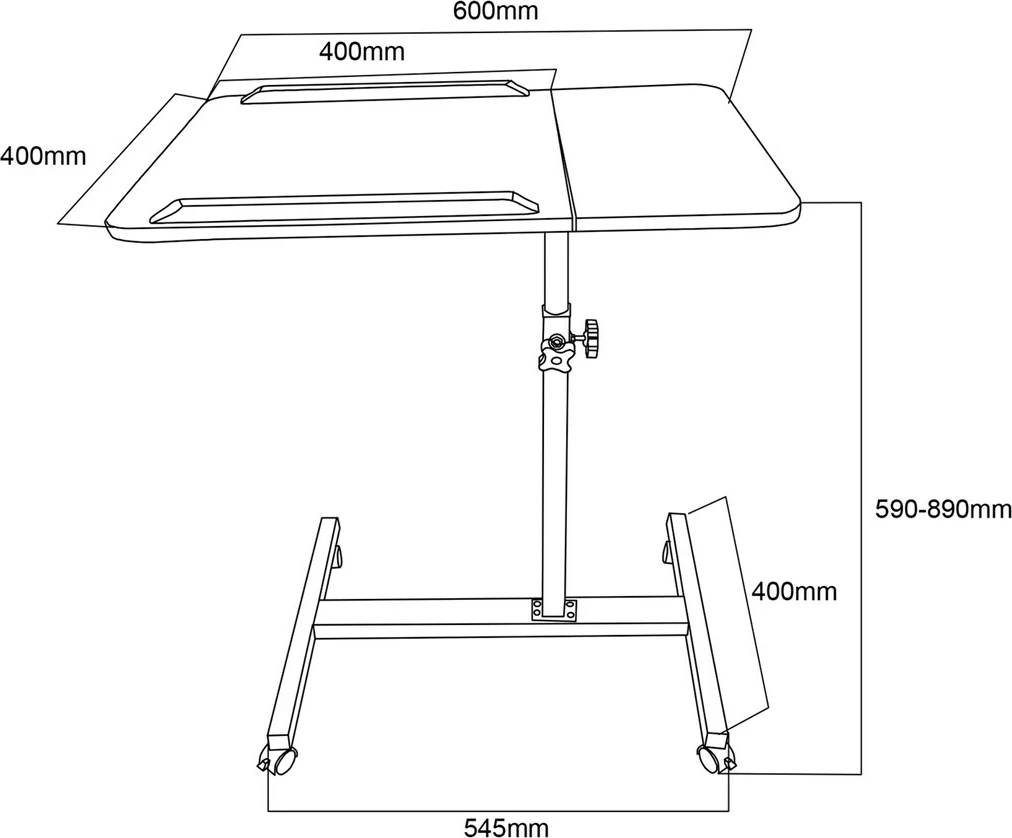 Tavolinë mobile Maclean MC-121 B për laptop/kompjuter, e zezë, rregullim lartësie 59-89cm