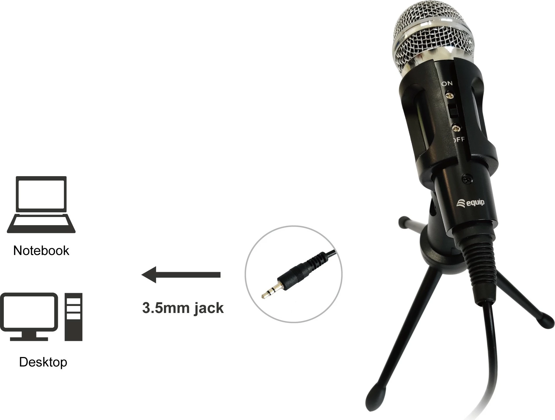 Mikrofon tavoline Equip Mini Desk, me kabllo, 3.5mm, i zi