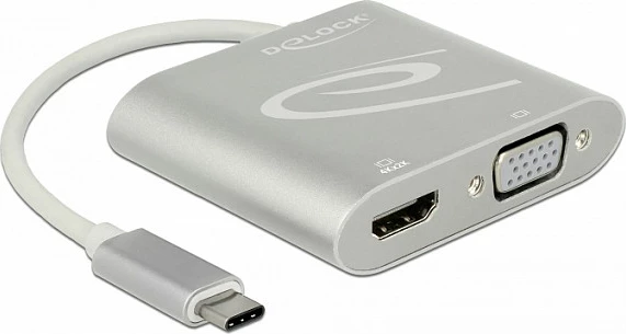 Adapter USB-C DeLOCK 87705, HDMI + VGA, 4K 3840x2160, argjendtë