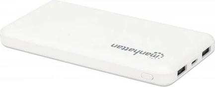 Powerbank MANHATTAN 10.000 mAh, 2xUSB, USB-C + Micro-USB, e bardhë