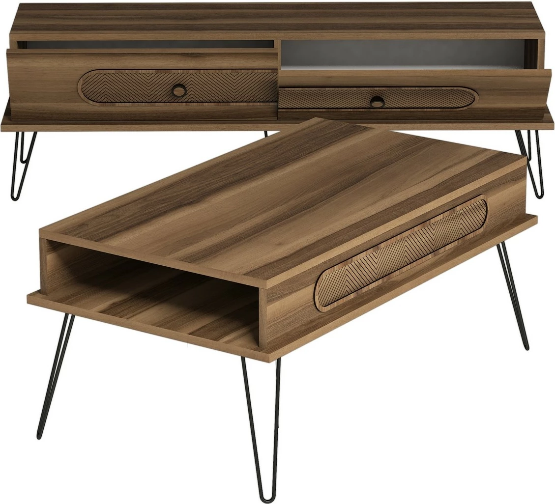 Set mobiljesh për dhomë dite, ngjyrë arre, Skye Decor