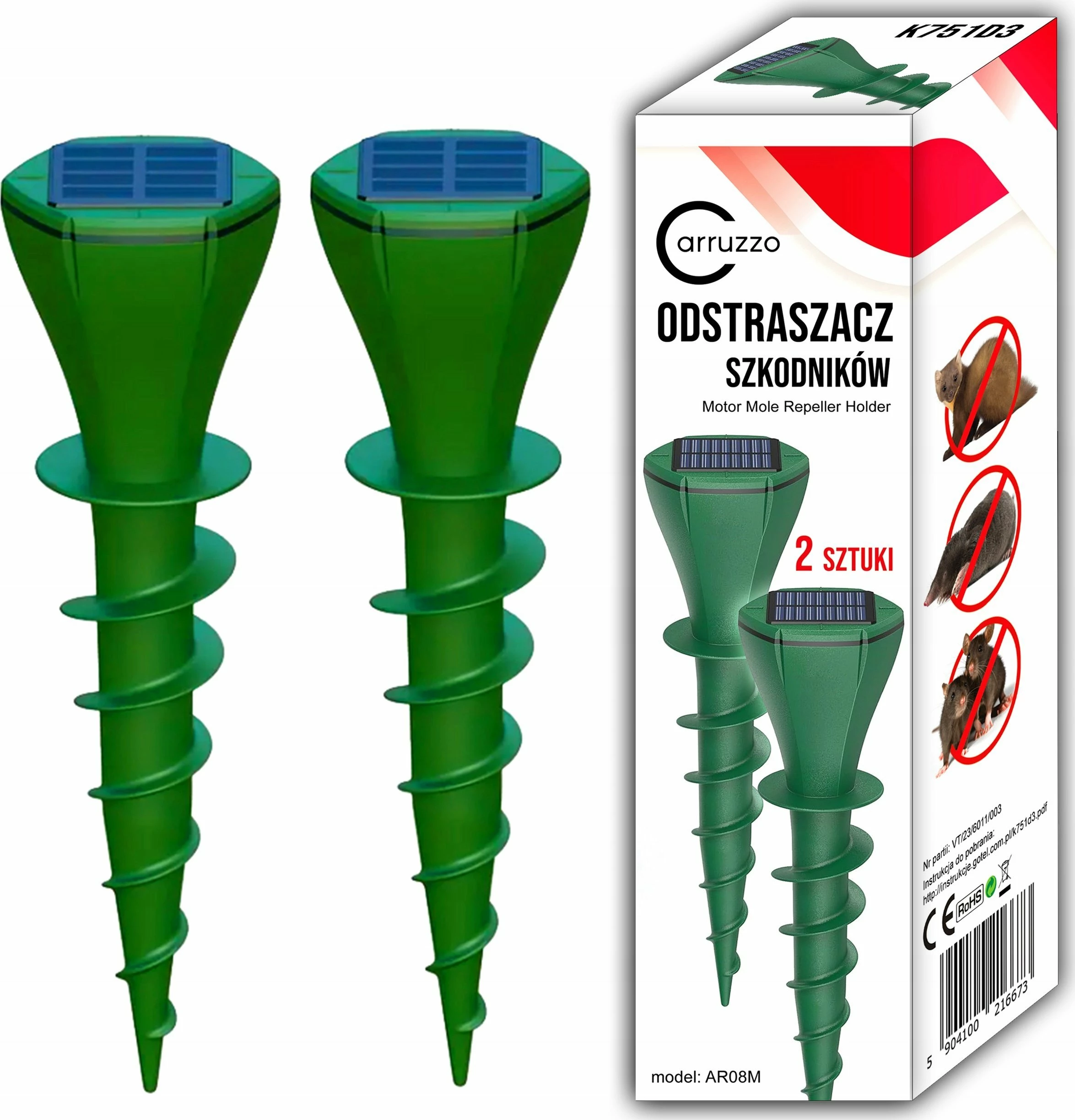 Repelues solar për nishane Carruzzo K751D3, IP65, 2 copë, i gjelbër