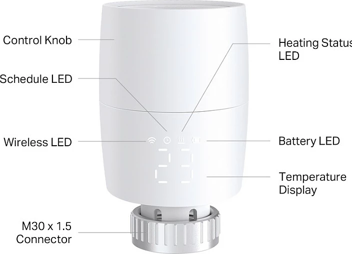 Valvul termostatike smart për radiator TP-Link Kasa, M30x1.5, 868 MHz, e bardhë