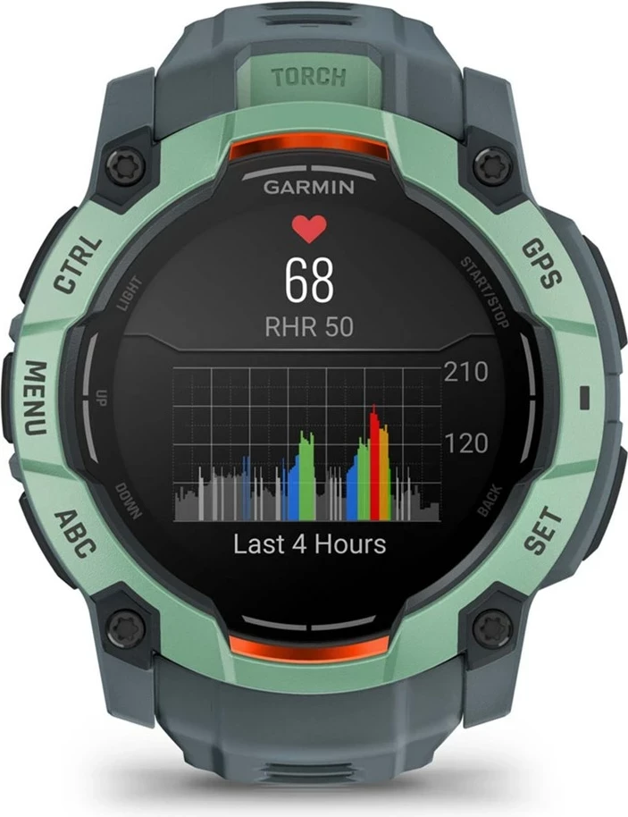 Orë sportive Garmin Instinct 3 AMOLED, 50mm, GPS, rrip silikoni, Gjelbër